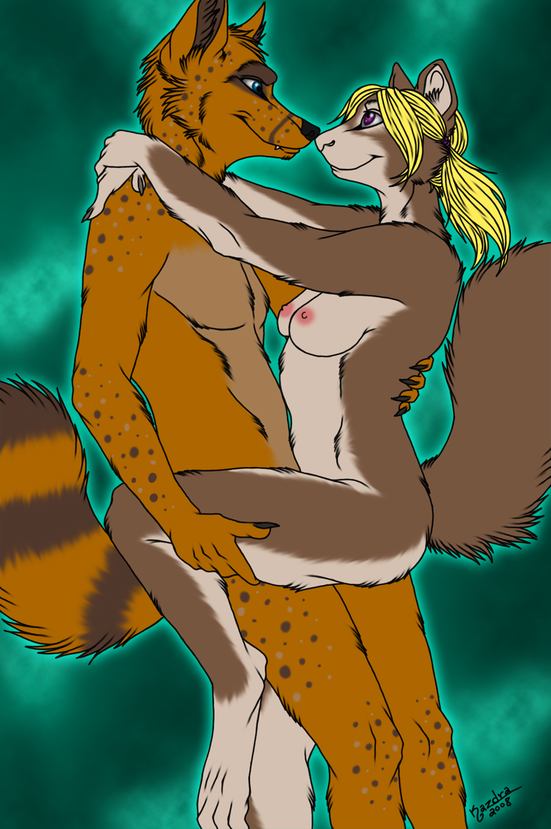 canine couple fang female hug kcravenyote love male nude rodent squirrel standing straight
