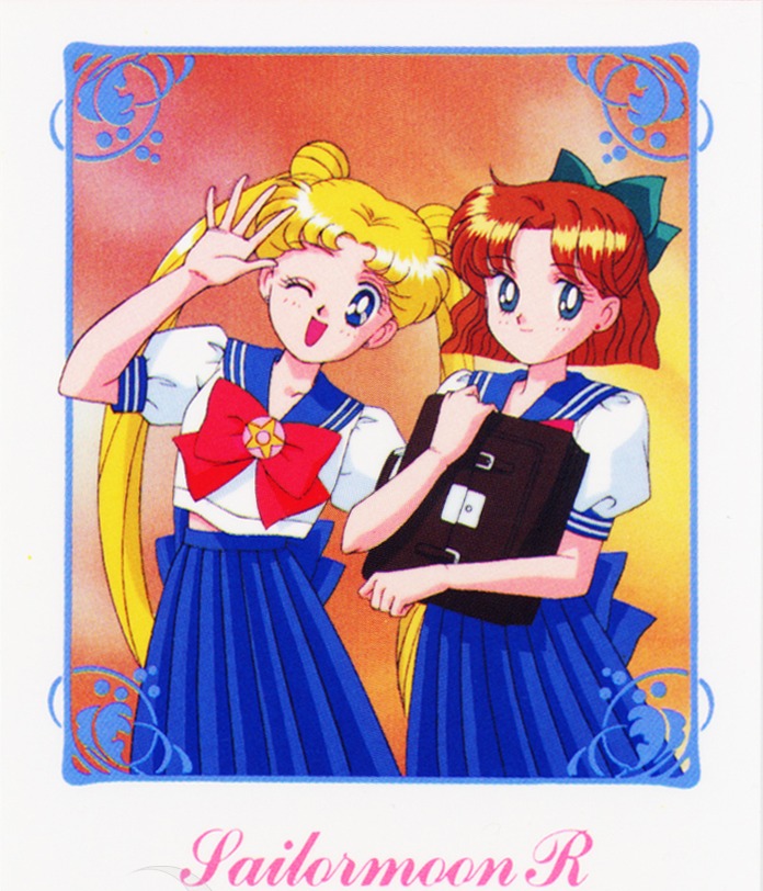 2girls bishoujo_senshi_sailor_moon bow friends hair_bow hairbow multiple_girls official_art oldschool oosaka_naru osaka_naru tsukino_usagi v wink