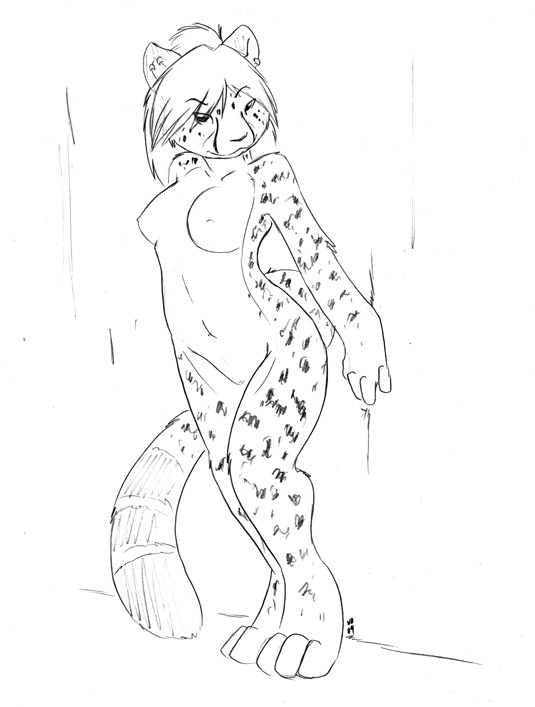 cheetah feline female monochrome nude solo unknown_artist
