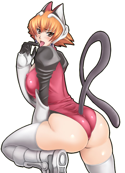 1girl aimi_komomori animal_ears ass big_ass blush breasts cat-shadow female hips huge_ass large_breasts metadora shadow_lady smile solo tail thick_thighs thighhighs thighs tongue wide_hips