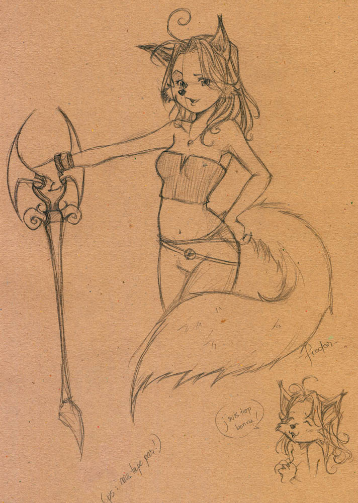 axe canine female fox french frodon kitsune_bothan pose sketch solo translated