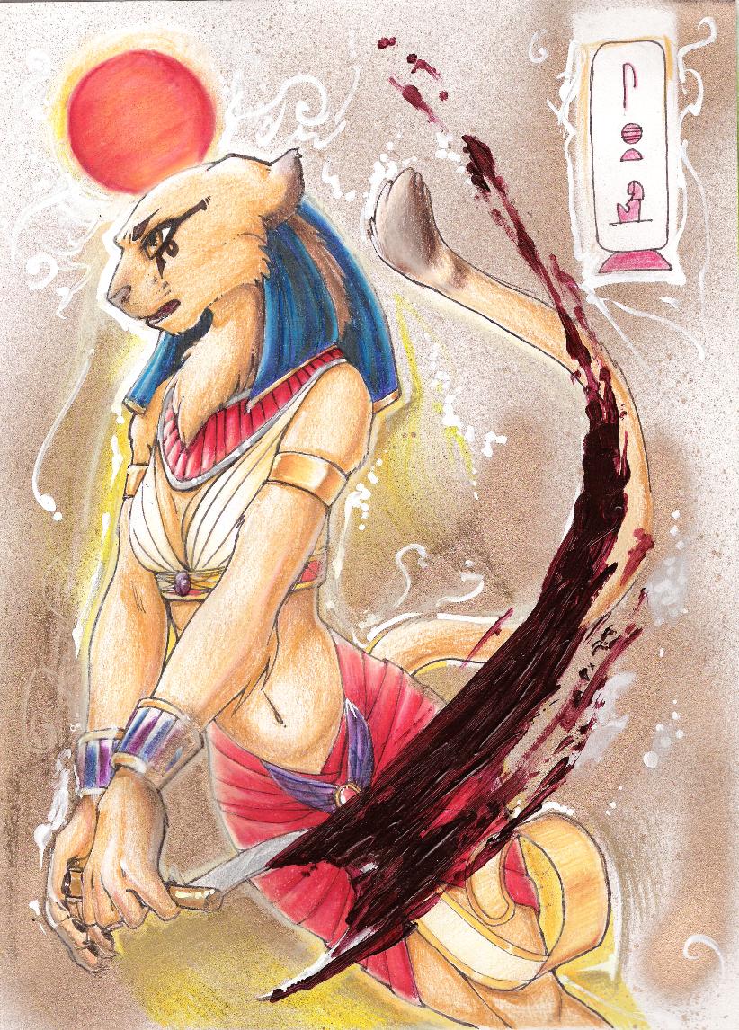 blood deity egyptian feline female goddess lion mitsene sekhmet solo