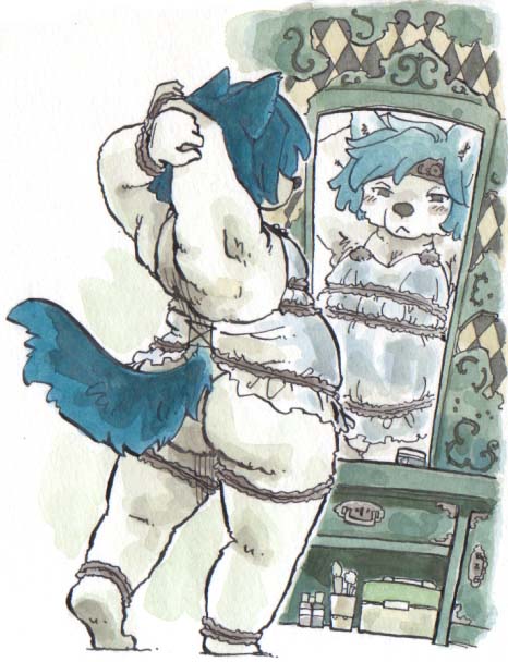 blue canine crossdressing dog doggie fat garter mirror nightgown skimpy white zenmai