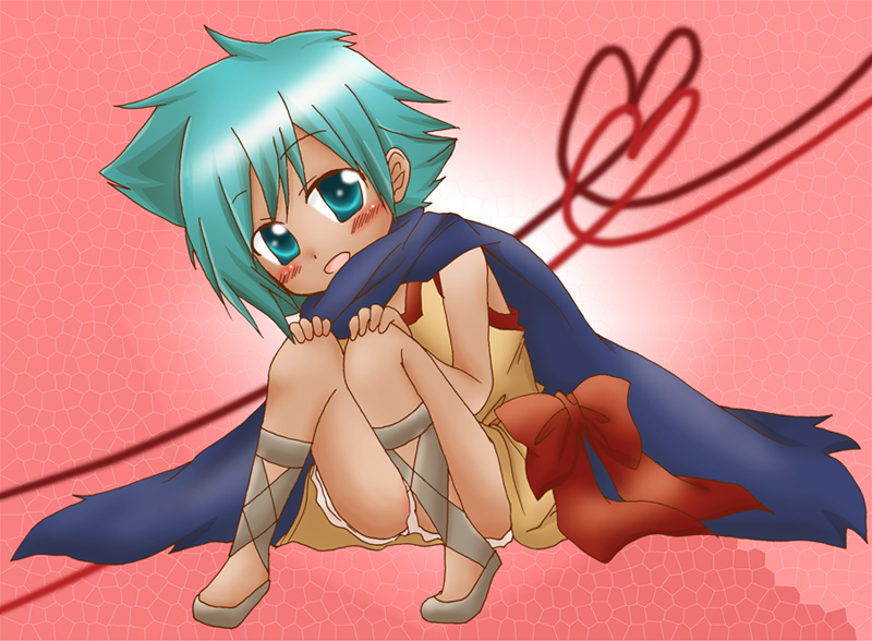 battle_b-daman blue_hair blush child dark_skin fundoshi heart loincloth ribbon shota tsubame_tsubakura yuu_takase