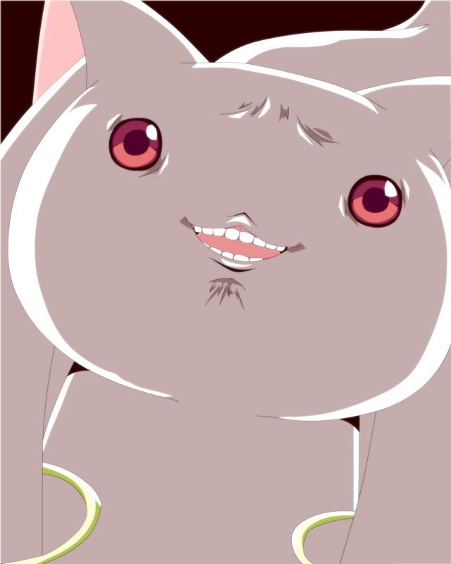 angry kyubey mahou_shoujo_madoka_magica open_mouth pointy_ears red_eyes simple_background