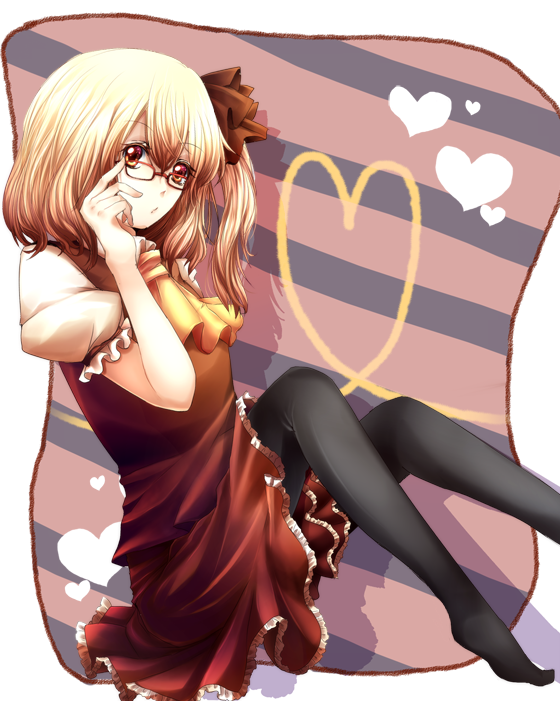 bad_id bad_pixiv_id bespectacled feet flandre_scarlet glasses heart heart_of_string nicole_(lion) pantyhose sitting solo touhou