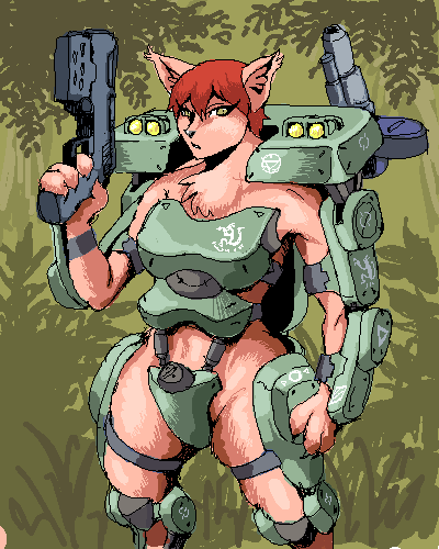 armor cat feline female gun lv246 mecha oekaki solo weapon
