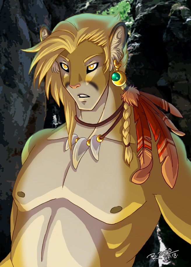 ear_piercing feathers feline jidane jungle male mammal necklace nipples piercing solo tribal