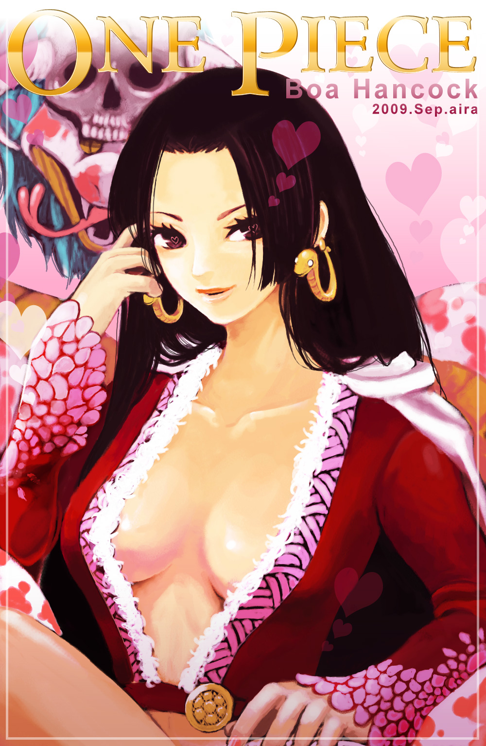 aira129 amazon boa_hancock breasts character_name cleavage copyright_name earrings heart highres jewelry large_breasts one_piece salome_(one_piece) skull snake