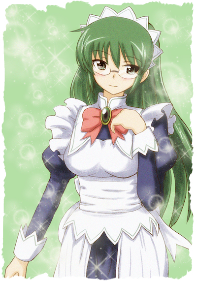 glasses green_eyes green_hair hayate_no_gotoku! kijima_saki long_hair maid solo sparkle yuu_yuu_(netaeshi58)