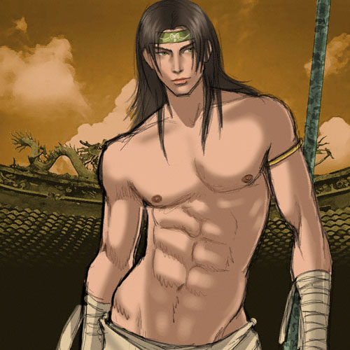 abs chest dynasty_warriors lowres male male_focus muscle outdoors pecs shin_sangoku_musou sky solo topless zhao_yun