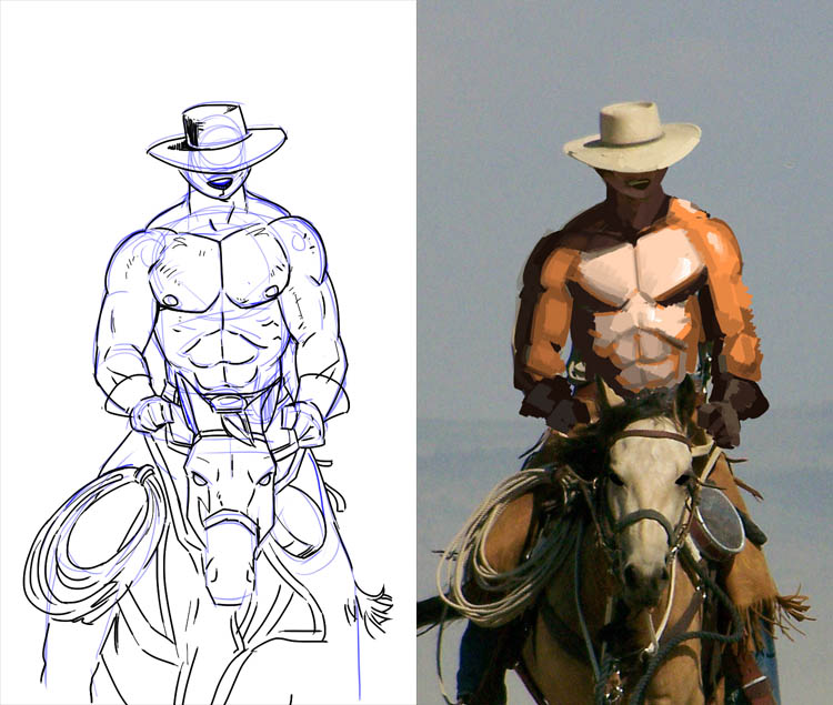 canine cowboy equine hat horse line_art male mammal muscles nipples poop_(artist) pose rope solo topless western