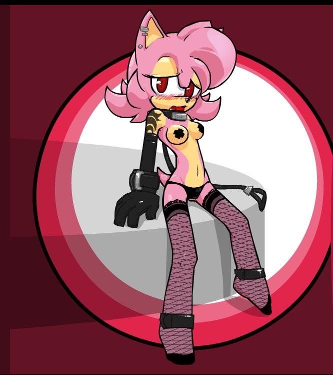 amy_rose breasts collar female fishnet leash solo sonic_(series)