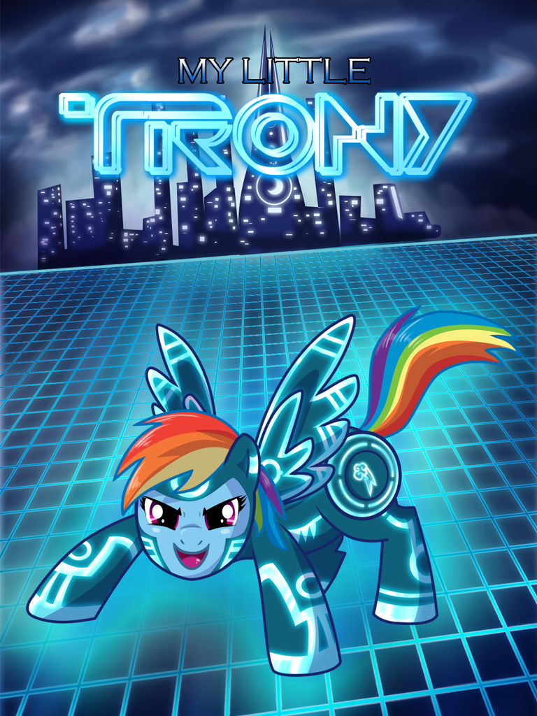 electronic equine female feral friendship_is_magic hooves madmax mammal my_little_pony neon_lights parody pegasus rainbow_dash_(mlp) solo tron wings