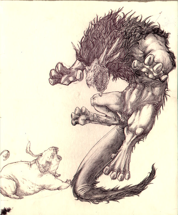 action claws feral hindpaw mane monster paws sefeiren sketch tail teeth