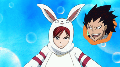 animated animated_gif erza_scarlet fairy_tail gajeel_redfox gazille gazille_redfox gif lowres piercing piercings running serious talking