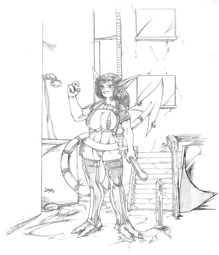 cyberpunk dragon female leather nacht nude open_shirt piercing sanny scalie solo stockings