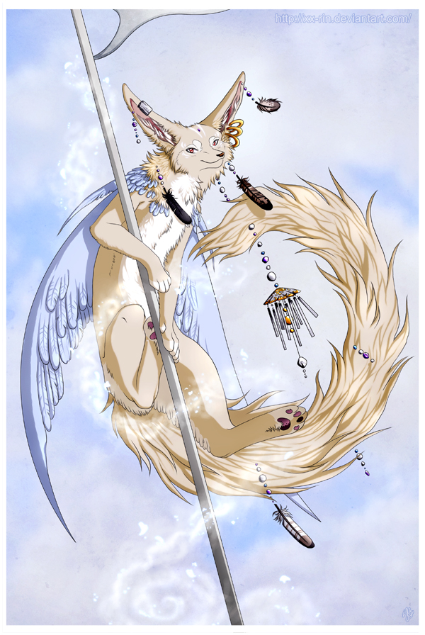 beads canine ear_piercing earring feathers fennec feral flying fox long_tail piercing scythe tail vampirexpenguin weapon wind_chimes wings