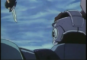 80's 80's 80s animated animated_gif armor blonde_hair blood cap gif hirasawa_yui k-on! knife lowres m.d._geist male male_focus md_geist military military_vehicle oldschool power_suit screencap stab stabbed stabbing sun_glasses sunglasses tank vehicle