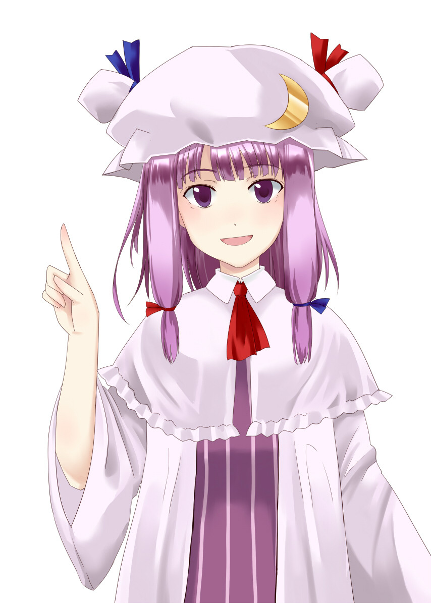 capelet crescent hat kuze long_hair open_mouth patchouli_knowledge purple_eyes purple_hair simple_background solo touhou upper_body