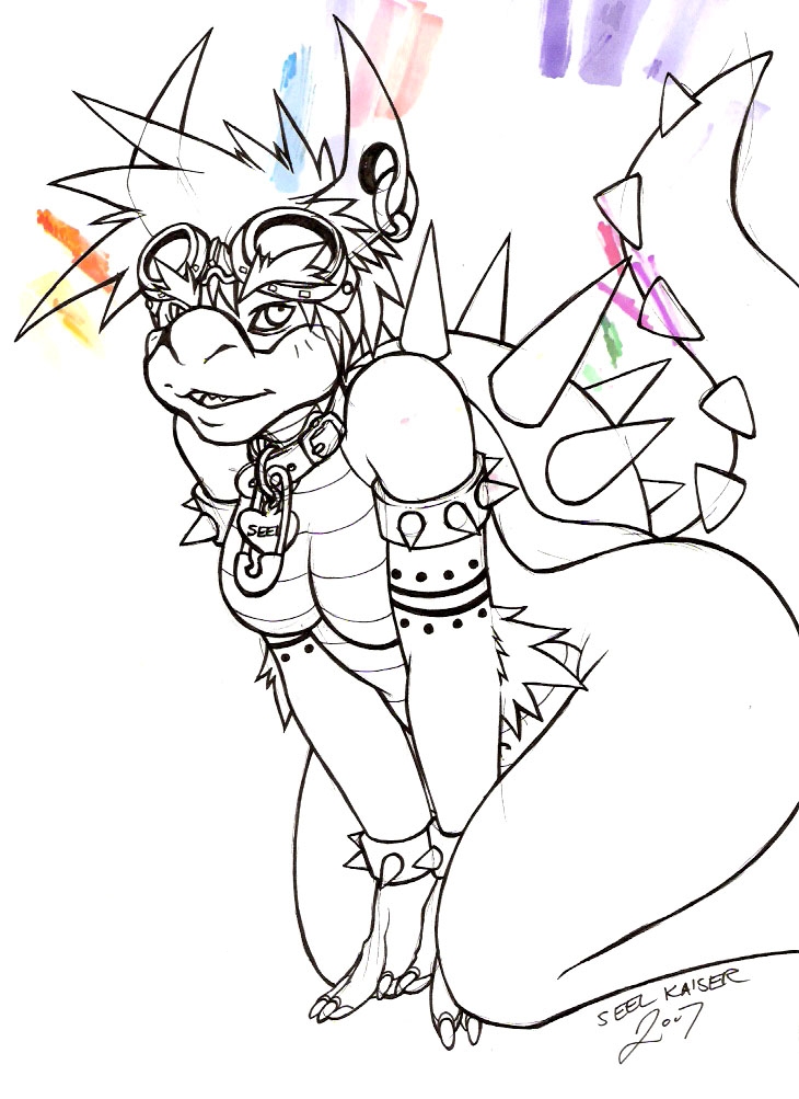 bowser collar female goggles koopa nude piercing scalie seel_kaiser solo