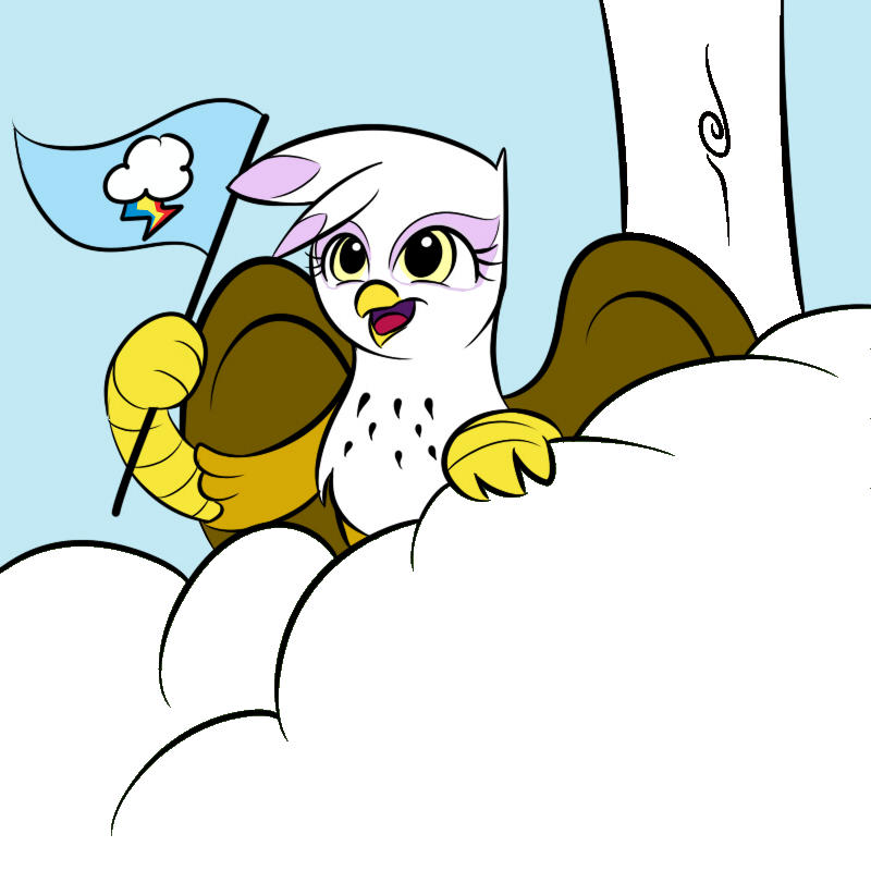 cheering cloud female feral friendship_is_magic gilda_(mlp) gryphon my_little_pony rainbow_dash_pennant solo unknown_artist wings