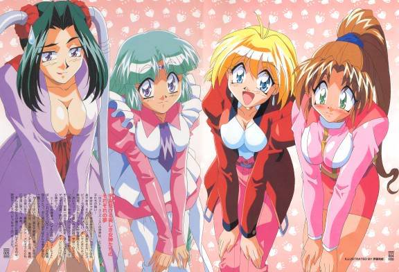 4girls aqua_hair arm_support big_breasts blonde_hair blue_eyes blush breasts brown_hair canal_vorfeed carly cleavage dress earrings embarrassed female garter_belt green_eyes green_hair happy jacket jewelry kali large_breasts leaning leaning_forward long_hair long_sleeves lost_universe maid millennium_feria_nocturne multiple_girls naughty_face nina_mercury open_mouth pants ponytail purple_eyes short_hair shy skirt smile thighhighs twintails uniform very_long_hair