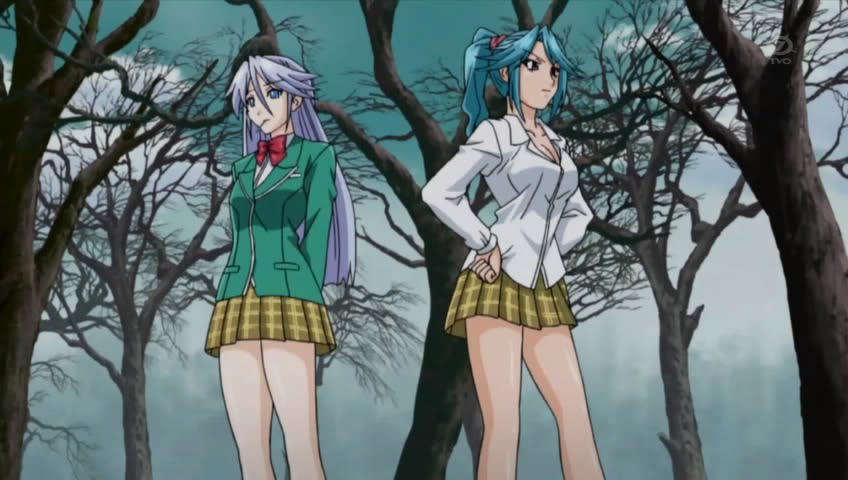 2girls blue_hair flashback kurono_ageha rosario+vampire shirayuki_tsurara succubus yuki-onna