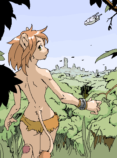 back feline female jungle lion mo-hiro ruins solo spacecraft topless tribal