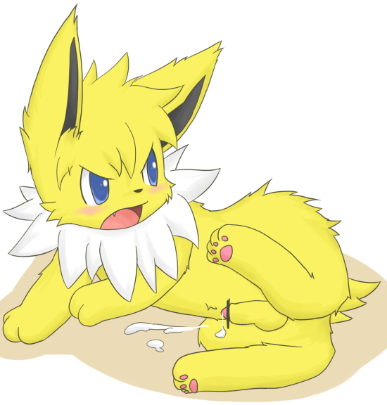 blue_eyes blush censored cum cute fang feral itameshi jolteon male non-anthro on_side penis pok&eacute;mon solo yellow