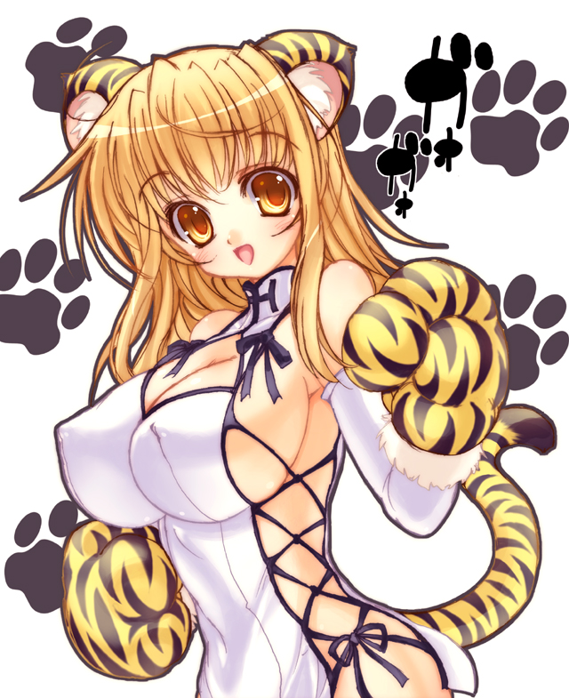 big_breasts blonde_hair breasts cat_ears catgirl female hair long_blonde_hair long_hair solo tail unknown_artist yellow_eyes