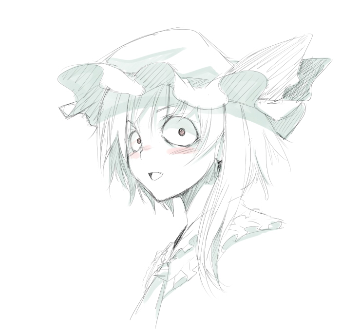 bad_id bad_pixiv_id blush constricted_pupils face flandre_scarlet kurokuro monochrome sketch solo touhou