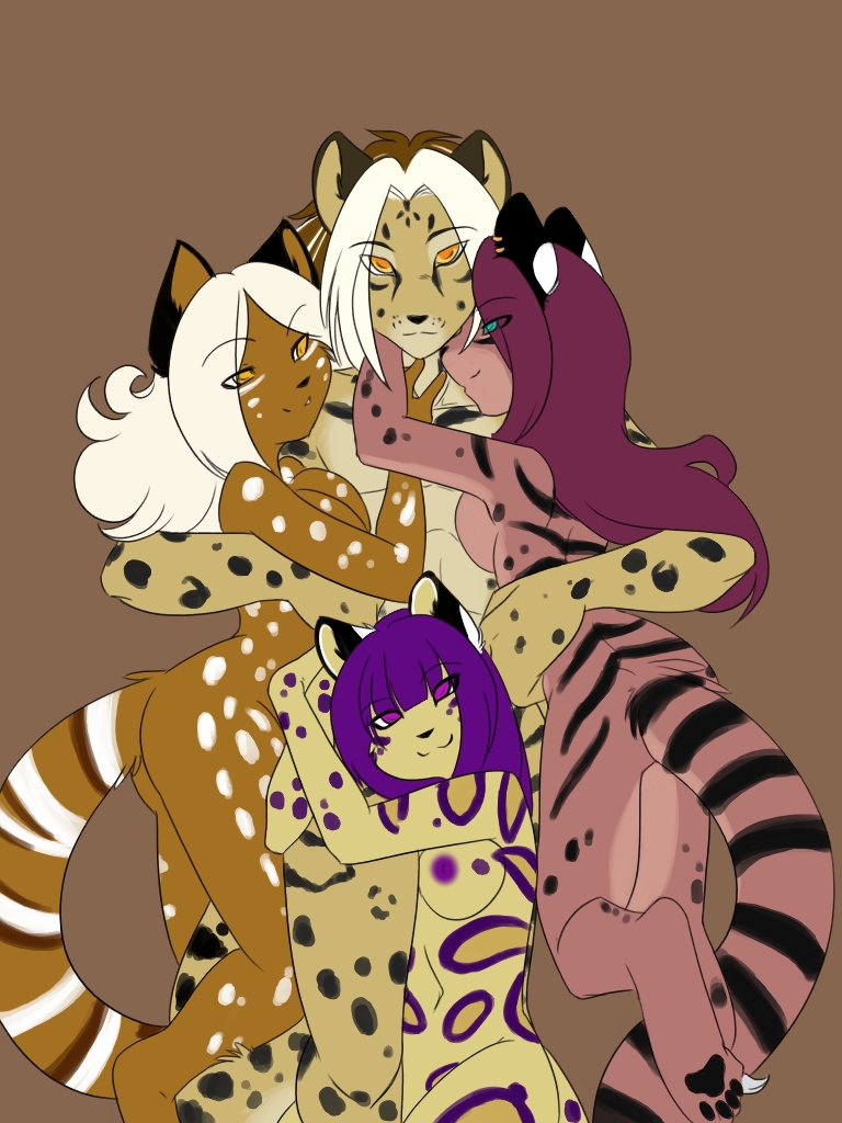 breasts feline female harem hazel_eyes leopard male piercing purple snow spazzykoneko tiger whitehair