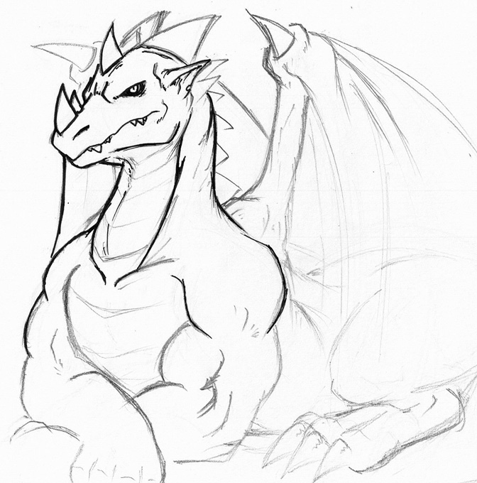 claws dragon fangs horns looking_at_viewer lying male muscles reptile scalie sketch solo timberwolfmax wings