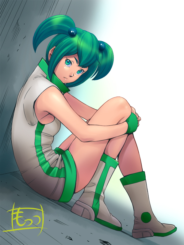 bad_id bad_pixiv_id green_eyes green_hair mots original short_twintails solo twintails