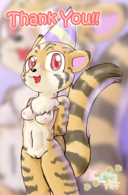 breasts chest_tuft cub feline female hat leopard lunecheetah pussy red_eyes solo standing tail yellow
