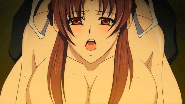 akebi_(kunoichi_sakuya) animated animated_gif blush breasts brown_hair cleavage clothed_male_nude_female doggystyle gif huge_breasts kunoichi_sakuya moaning open_mouth sex sweat vaginal very_long_hair