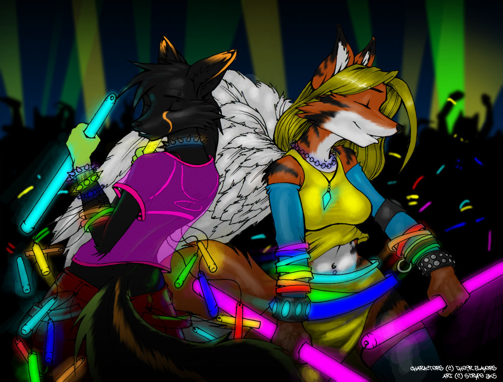 canine clothing club collar dancing eyes_closed female fox glowing glowstick rave raver strype tail wings