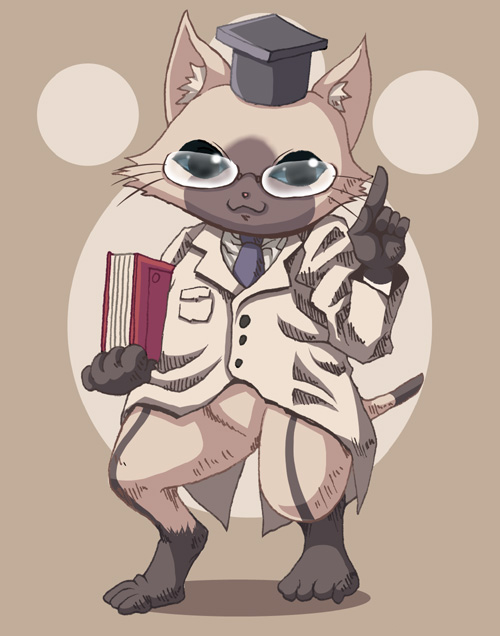 barefoot book cat coat ear_tuft feline glasses hat kiharu male professor solo tail tie whiskers