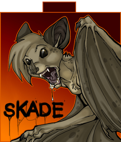 angry bat conbadge drool gaping_maw halloween holly_massey leaf_nosed_bat open_mouth saliva skade solo wings