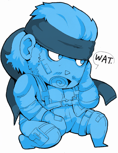 blue_and_white blue_eyes chibi cute olimarpuke-chan solid_snake solo what