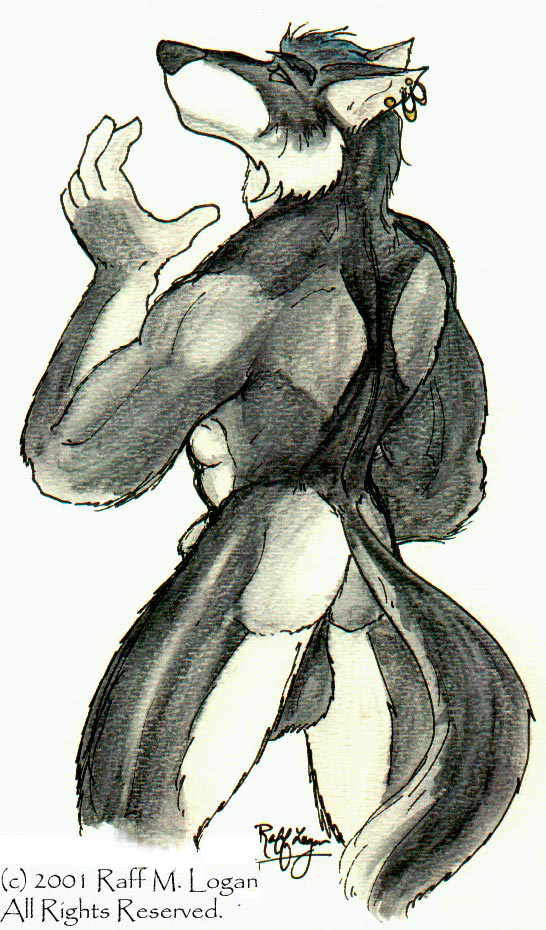 anthro backside balls barazoku big_balls butt canine canvas dog ear_piercing earring eyes_closed jewelry male mammal mixed_media muscles nude painting pen_(art) piercing pinup pose raff raff_m_logan solo standing tail traditional_media watercolor_(art) watercolour were werewolf wolf
