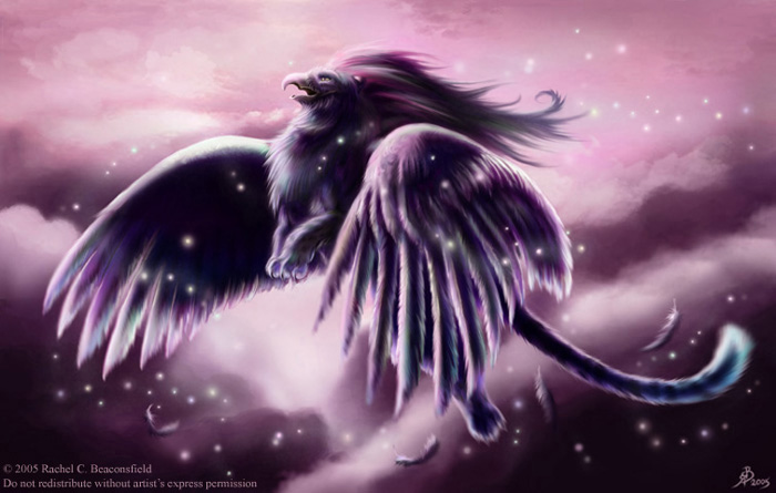 abstract ambiguous_gender avian flying gryphon neongryphon purple space