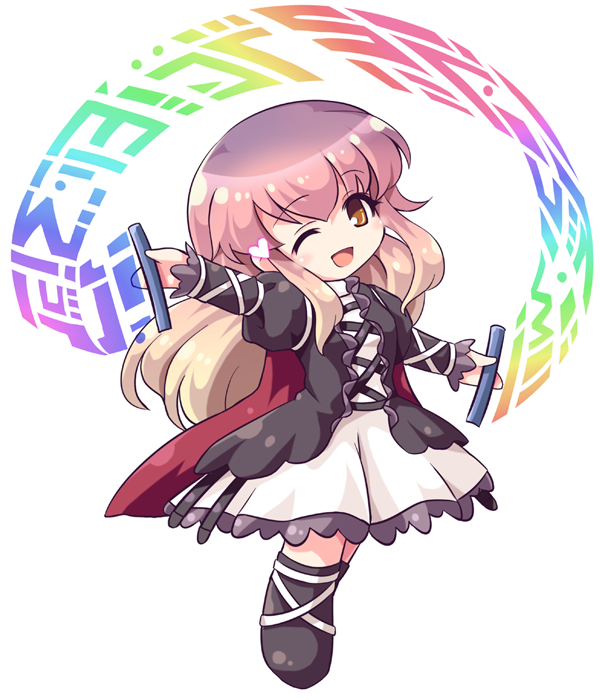 :d bad_id bad_pixiv_id blonde_hair blush_stickers cetera chibi dress gradient_hair heart hijiri_byakuren long_hair multicolored_hair no_nose one_eye_closed open_mouth purple_hair scroll smile solo sorcerer's_sutra_scroll touhou yellow_eyes