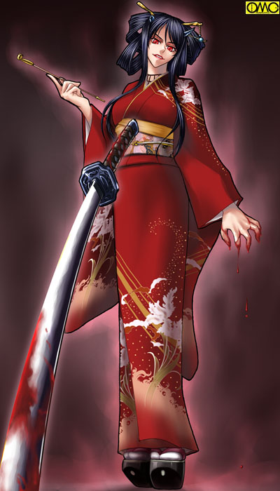 blood crazy japanese_clothes kagami kagami_hirotaka katana kimono pipe red_eyes sword weapon