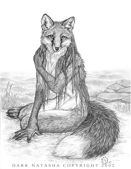canine dark_natasha female fox nude pencils photorealism solo