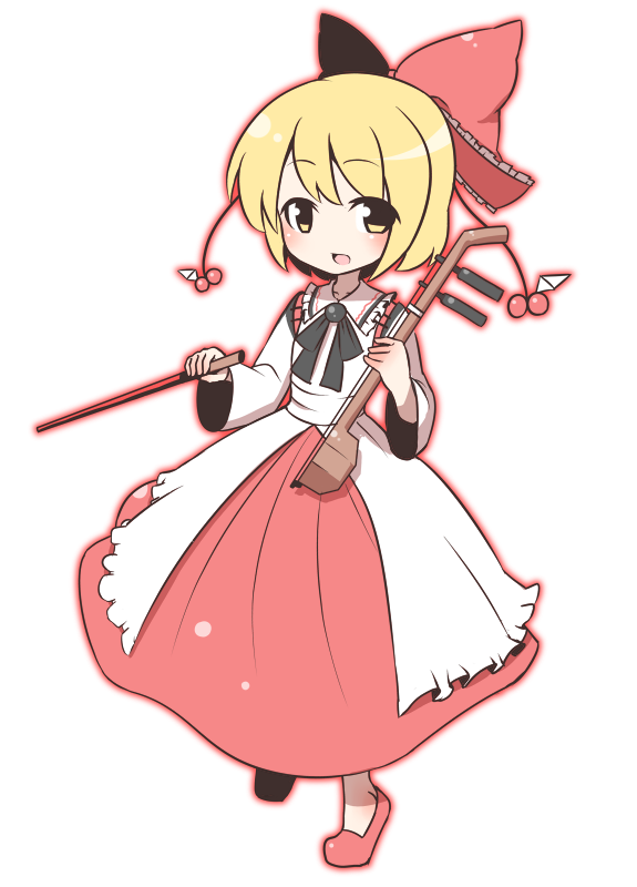 bad_id bad_pixiv_id blonde_hair erhu hair_ornament hair_ribbon instrument ribbon satsuki_rin solo touhou yellow_eyes yuragi_(nukomomo)