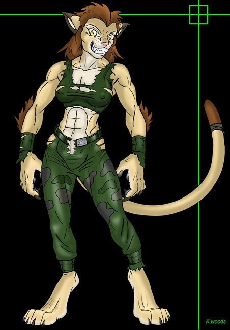 army black-rat claws clothing ears eyes feline female keanon_woods lion mammal military muscles muscular_female nose pants shirt solo tail teeth transformation