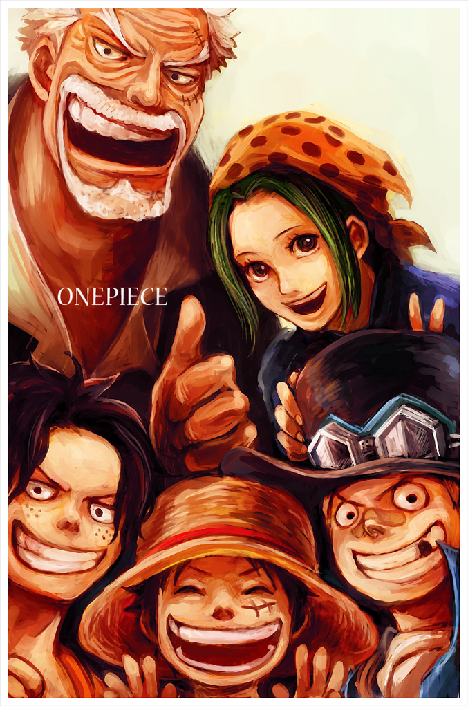 4boys bad_id bad_pixiv_id bandaid child copyright_name freckles happy hat makino_(one_piece) monkey_d_garp monkey_d_luffy multiple_boys one_piece portgas_d_ace sabo_(one_piece) smile tsuyomaru younger