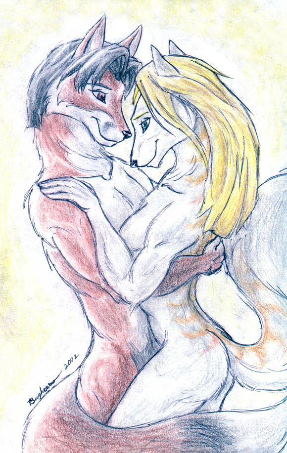 bagheera canine couple female fox hug love male nude romantic straight